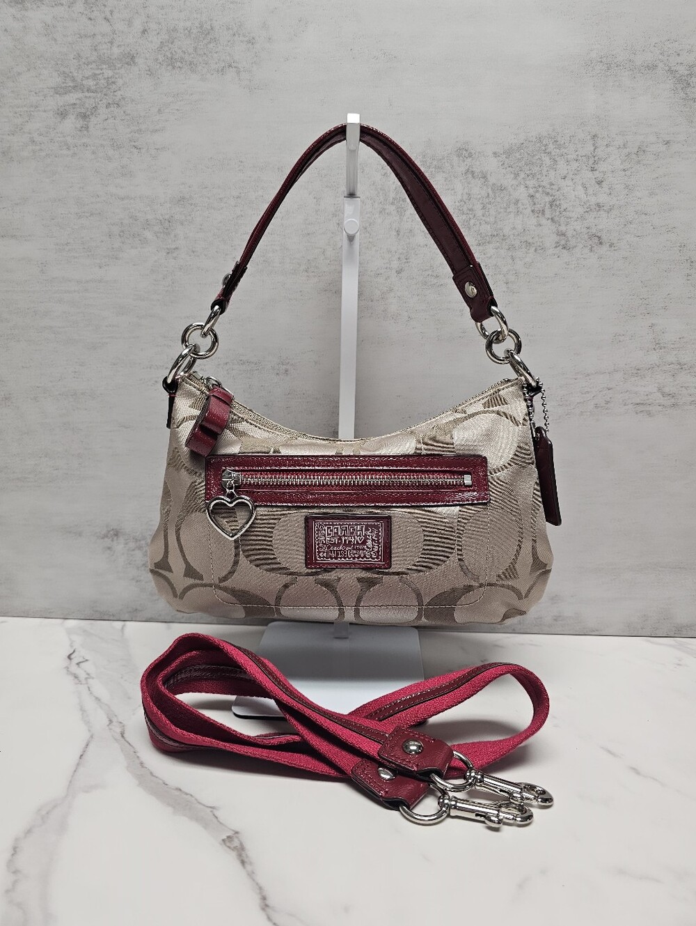 Coach Poppy Red Signature 2-Way Shoulder Bag